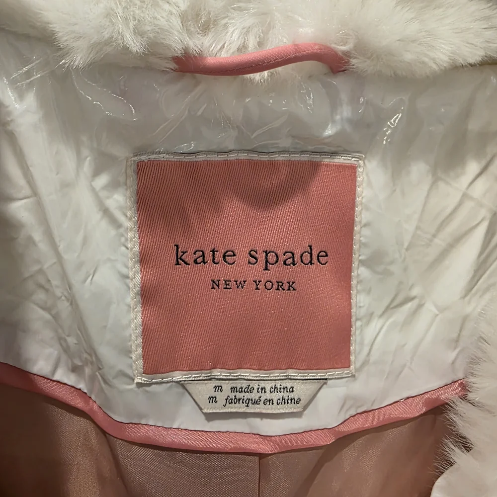 Kate Spade Women's Down & Feather Puffer Quilted Fur Collar Coat White Medium